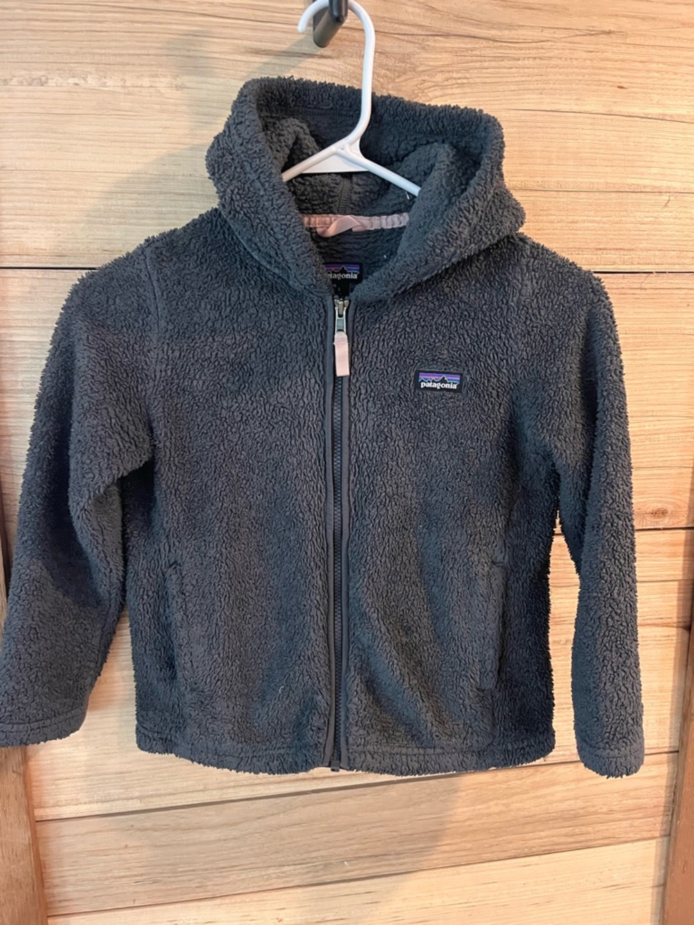 Patagonia Kids Charcoal Gray Hooded Sherpa Fleece Jacket